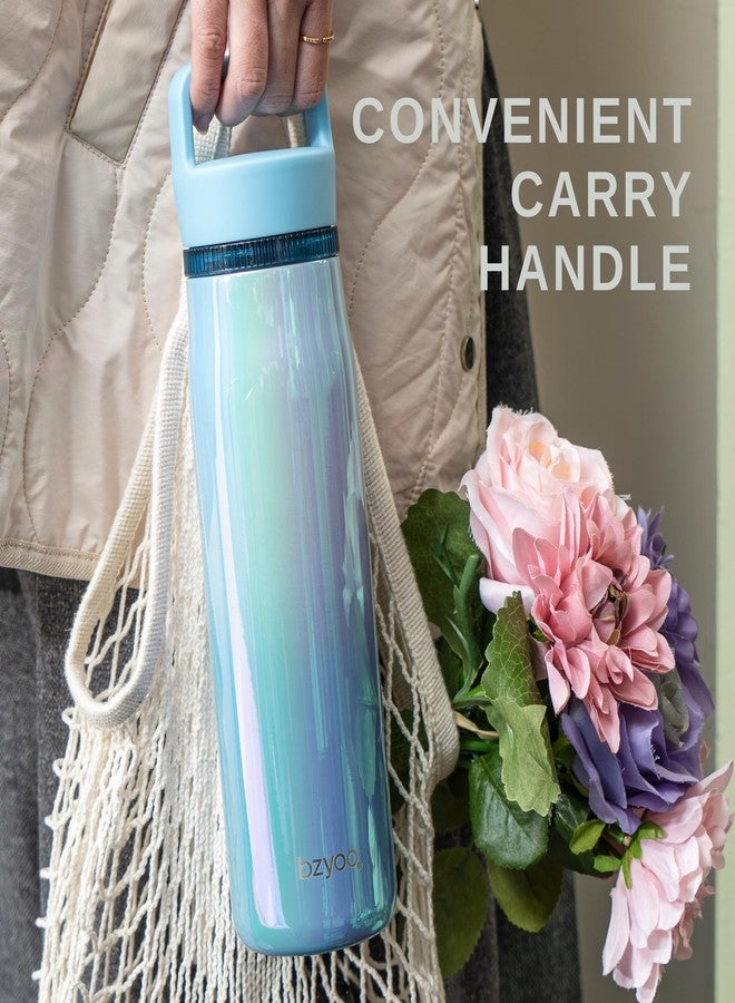 bzyoo 24oz Insulated Water Bottle with Clear Chug Lid - 100% Leakproof Stainless Steel Bottle, Aurora Iridescent Blue, BPA-Free Double Wall Vacuum Flask for Hot & Cold Drinks, Fits Car Cup Holders - Image 4